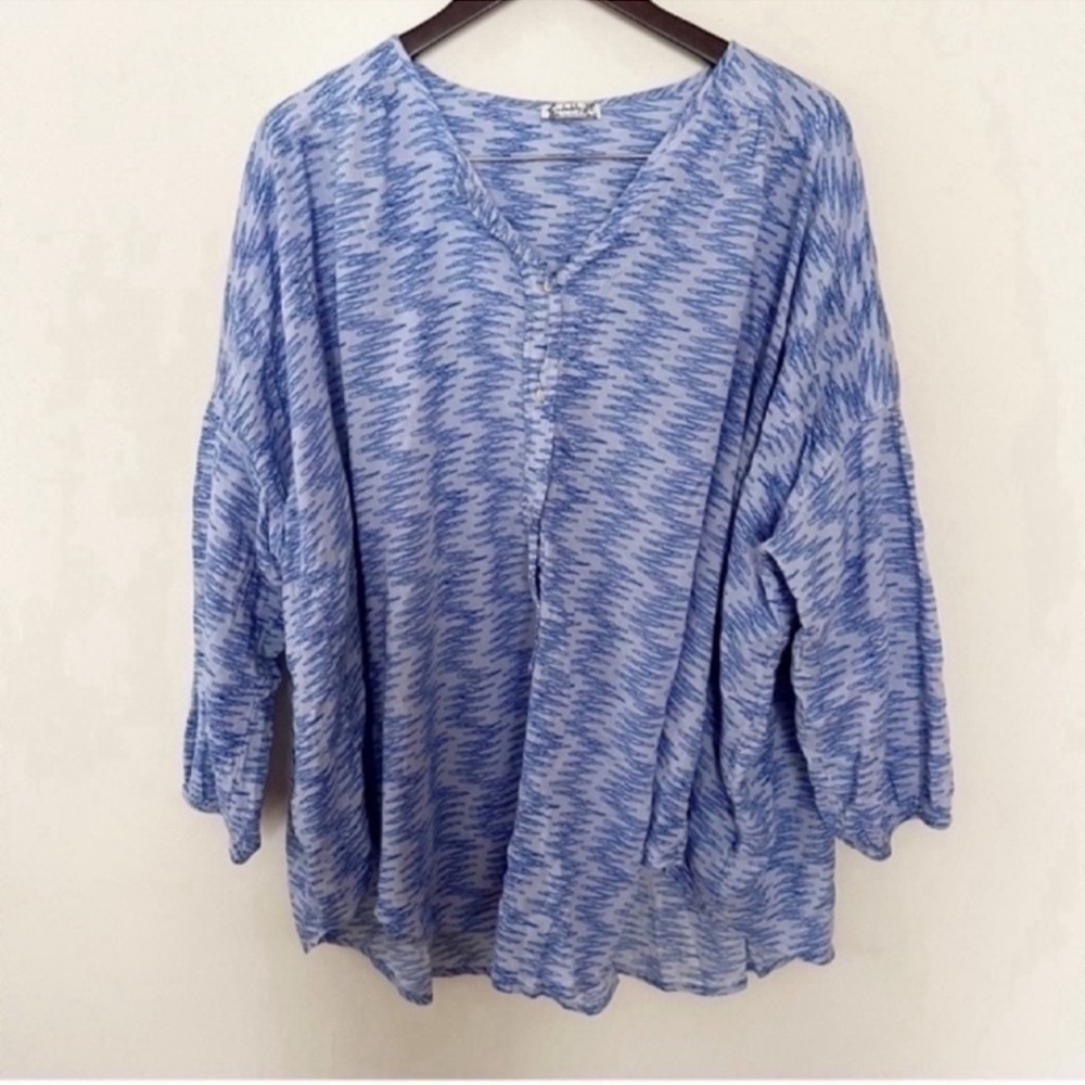 Free People Intimately Size Small Blooms For You Loungewear Shirt Blue Abstract